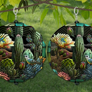 Modèle de conception de sublimation de vitrail de vrille à vent de cactus, essoreuse à vent SVG, sublimation ronde de 10 pouces, essoreuses suspendues rondes png,