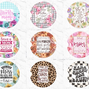 Bundle sublimation dessous de verre voiture, porte-gobelet voiture floral mère, désodorisant voiture maman rond dessins sublimation, modèle de sublimation porte-gobelet