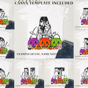 Cartas editables de garabatos decorativas de Halloween, haga su propia placa con el nombre de los monstruos, cartas personalizadas para niños, tote de sublimación de bolsa de botín