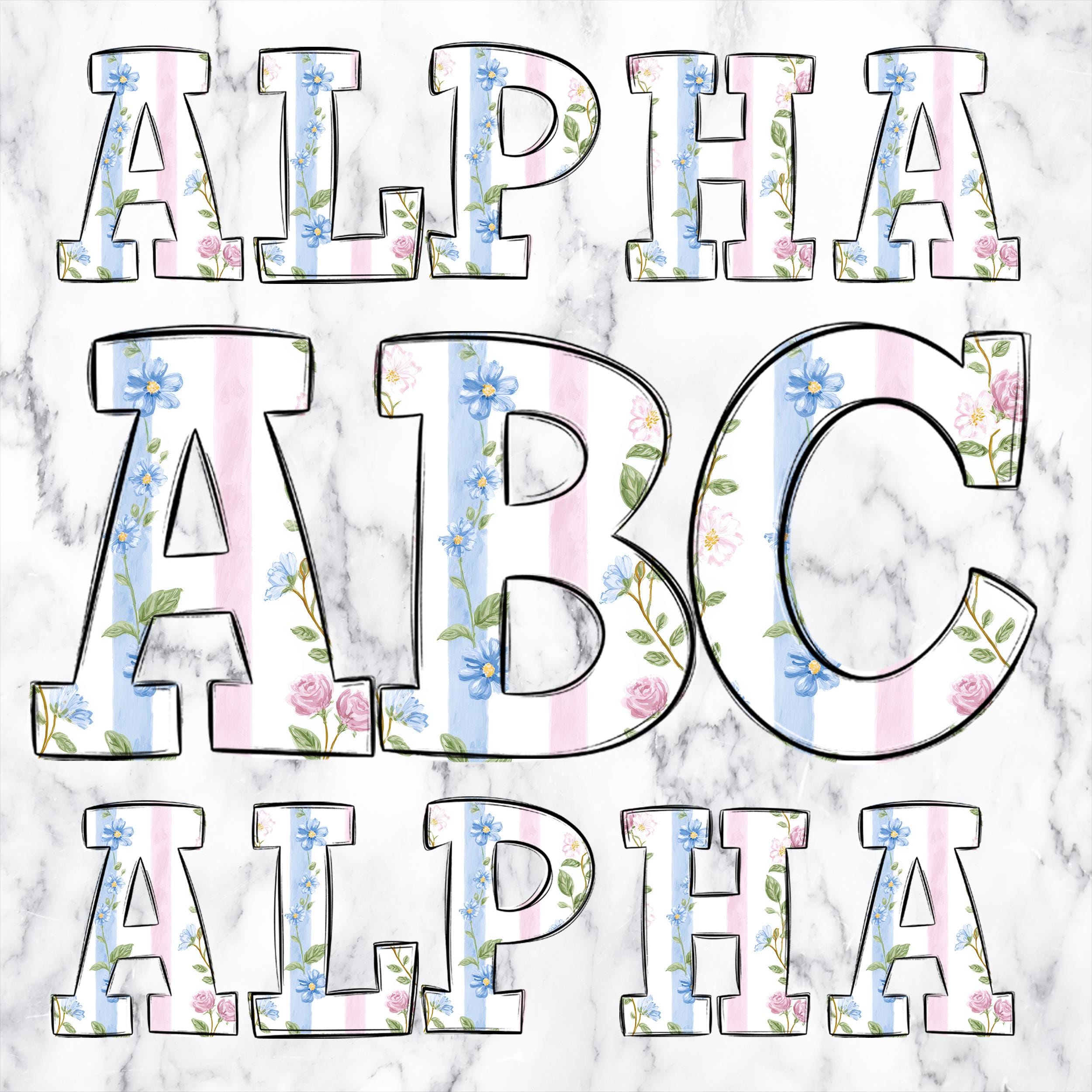 Grandmillenial Floral Letters Alphabet Alphabet Clipart Printable ...