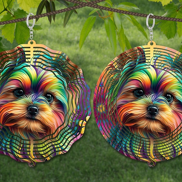 Yorkie Wind Spinner Sublimation, Dog Wind Spinner SVG, 10 inch Round Door Hanger, Coaster Design, SuncatcherPNG, wreath sign PNG