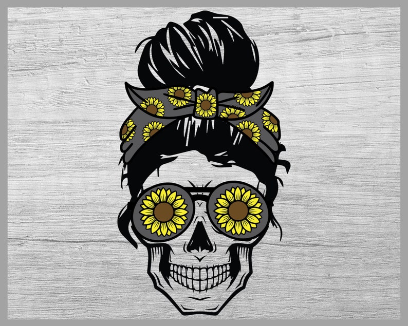 Download Sunflower Mom life Skull svg Messy bun skull svg Sunflower ...