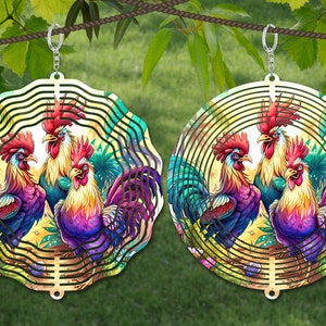 Rooster Wind Spinner Watercolor Sublimation Design Template, Wind Spinner SVG, 10 inch Round Sublimation, Round Hanging Spinners png,