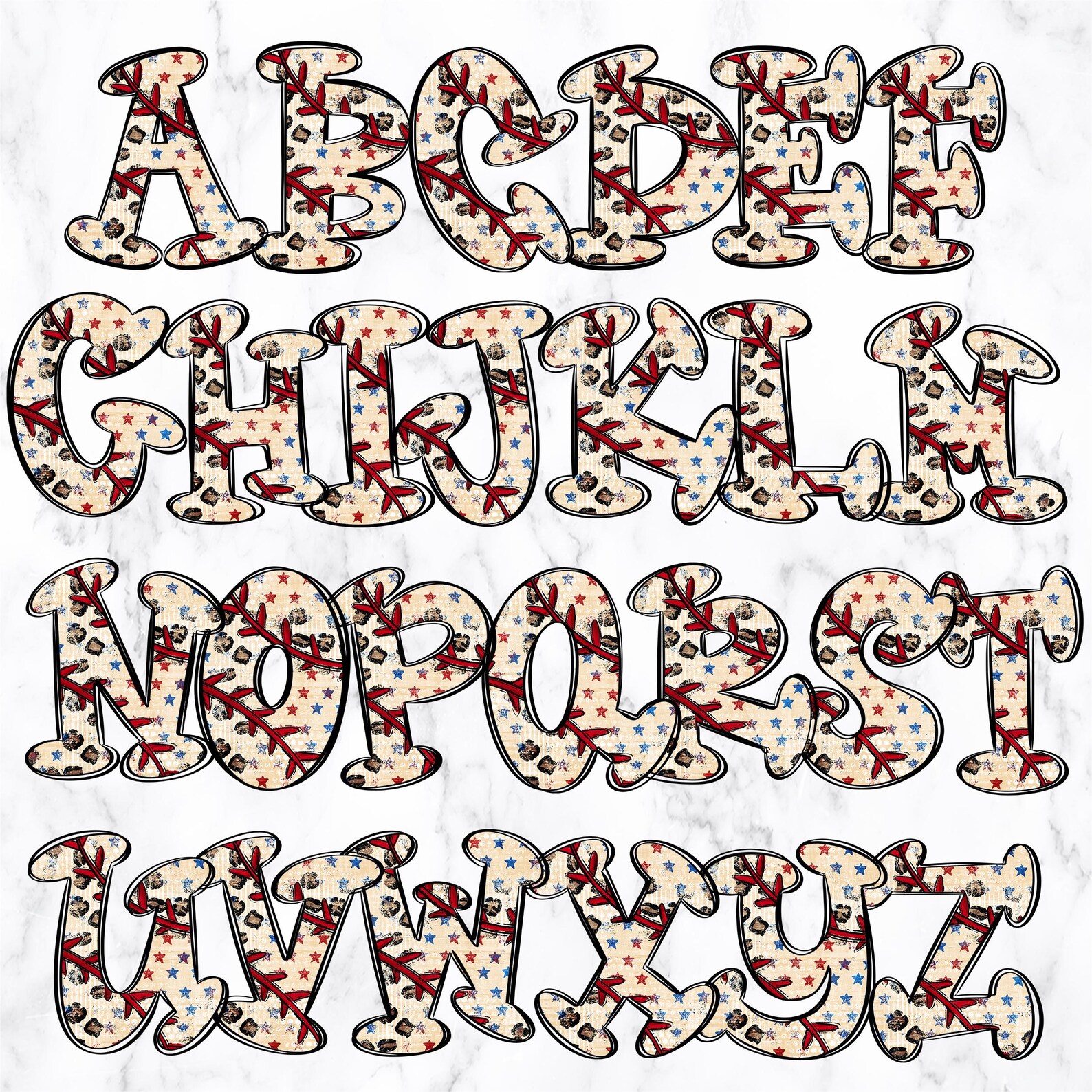 Baseball Doodle Alphabet Letters PNG Bundle, Alphabet Clipart, Cute ...