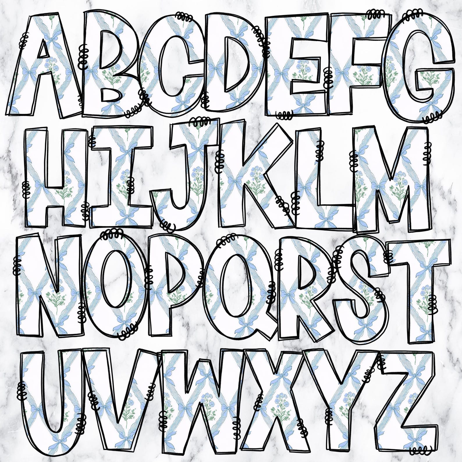 Grandmillenial Floral Letters Alphabet Alphabet Clipart Printable ...