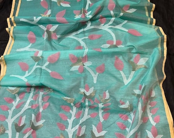 Beautiful reshom maslin meena pata handwoven saree with blouse piece . D