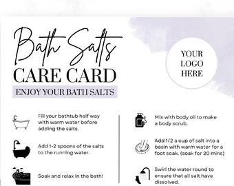 Printable Bath Salts Care Instructions Business Card Editable Bath Salts Care Card Canva Template Custom Bath Salts Care Guide For Business