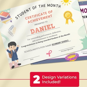 Student of the Month Certificate, Certificate for Students, Awards for Students, Printable Certificates for School, Digital Class Awards