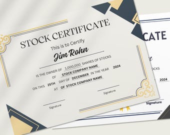 Stock Certificate Canva Editable Template, Stock Market Gift (Canva)