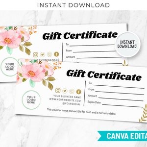 Editable Gift Certificate Template, Printable Gift Voucher, Editable Gift Certificate, Printable Gift Card, Small Business Supplies CT-108