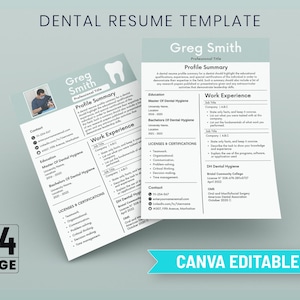 Modello di curriculum odontoiatrico, elegante CV Canva per igienista, assistente (A4)