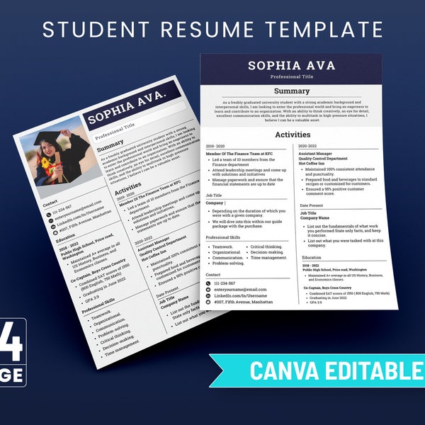 Student CV-sjabloon, College CV-sjabloon, College Application CV-sjabloon, Academisch CV, School CV