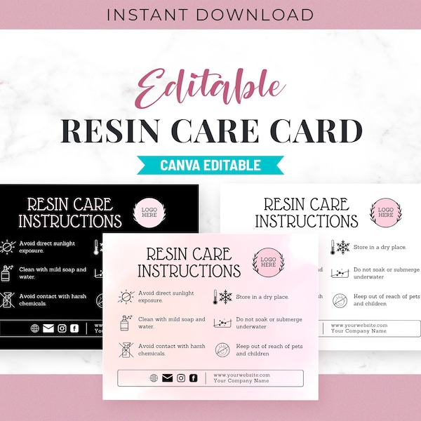 Editable Resin Care Card Template, Customizable Resin Care Instructions PDF, Resin Care Guide Inserts, Ready To Print Care Card Download