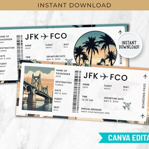 Modello modificabile per biglietto regalo a sorpresa per viaggio in Florida USA Modello stampabile per vacanza negli Stati Uniti Viaggio a sorpresa in Florida personalizzabile BP-183