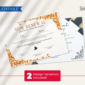 Bearbeitbares Gelübde Erneuerung Zertifikat, Druckbare Hochzeit Zertifikat Vorlage, Heiratsurkunde, Heiratsurkunde, Hochzeit CT-193
