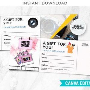 Photography Gift Certificate Template, Photographer Gift Card Canva Template, Photography Gift Voucher, Boho Editable Gift Card CT-126