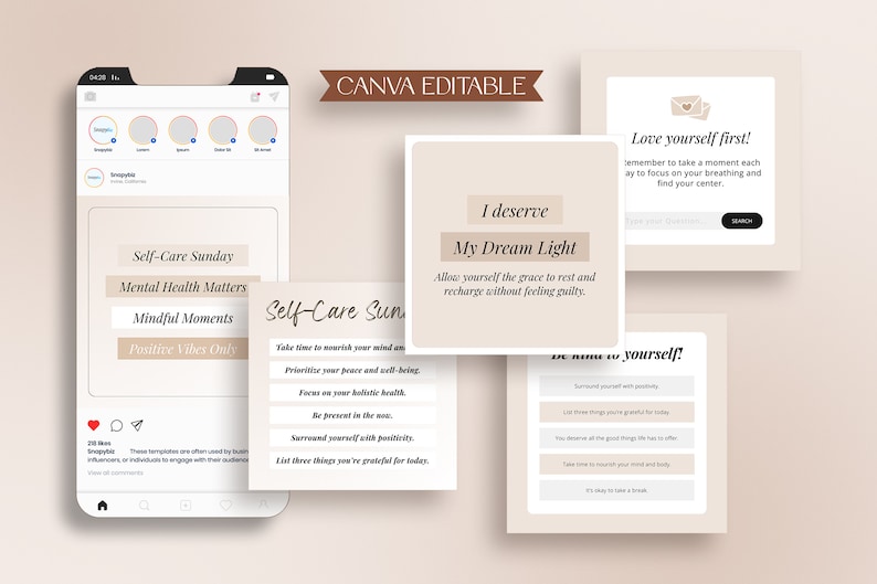 Self Care Templates, Instagram Canva Template, Social Media Content ...