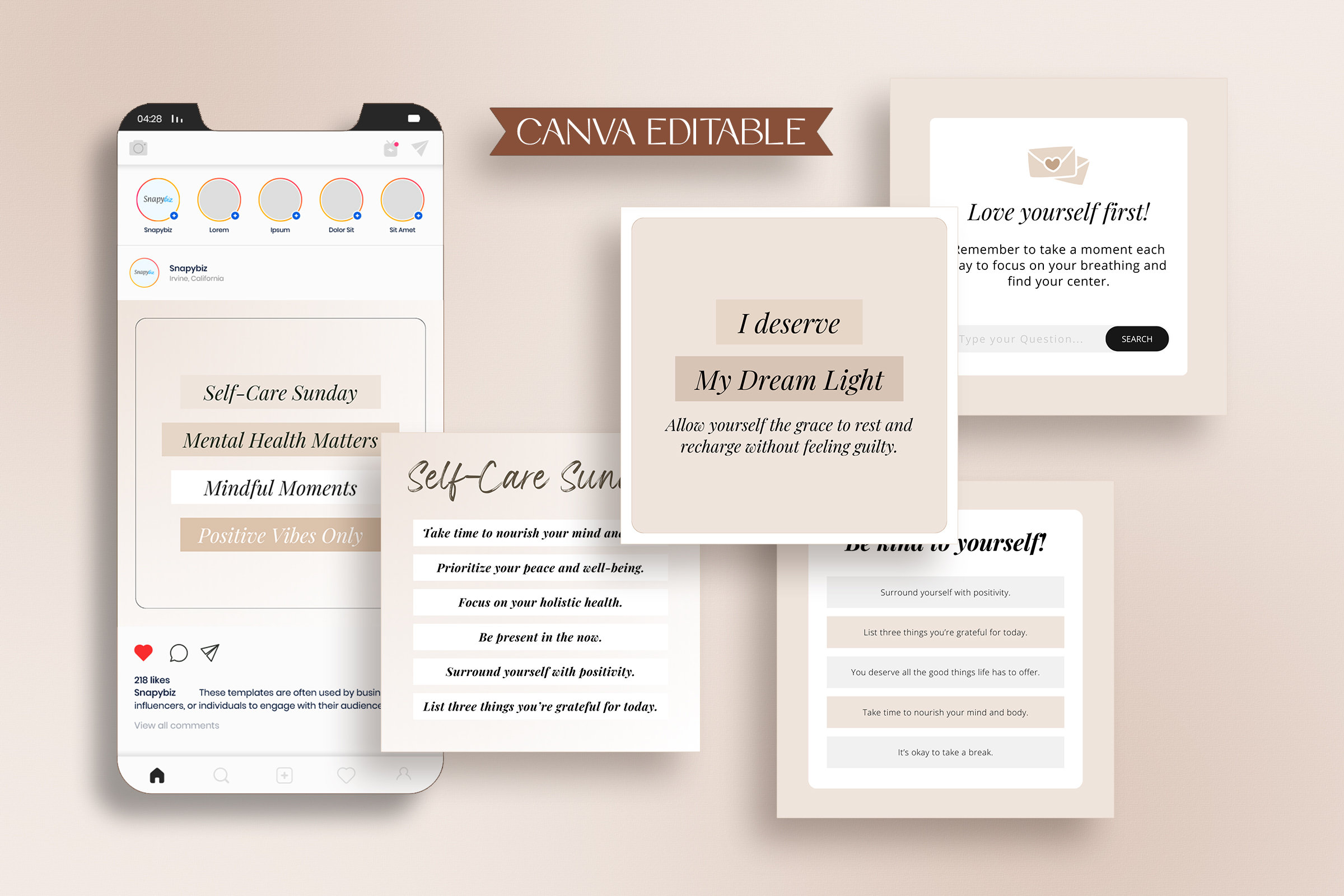 Self Care Templates, Instagram Canva Template, Social Media Content ...