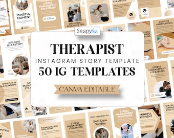 Therapist Instagram Story Templates, Editable Canva Social Media, Therapy, Mental Health, Wellness, Healing, Mindset