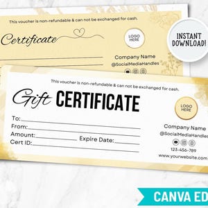 Gift Certificate Template, Small Business Canva Gift Certificate, DIY Printable Gift Voucher, Editable Gift Card, Handmade Gift Certificate