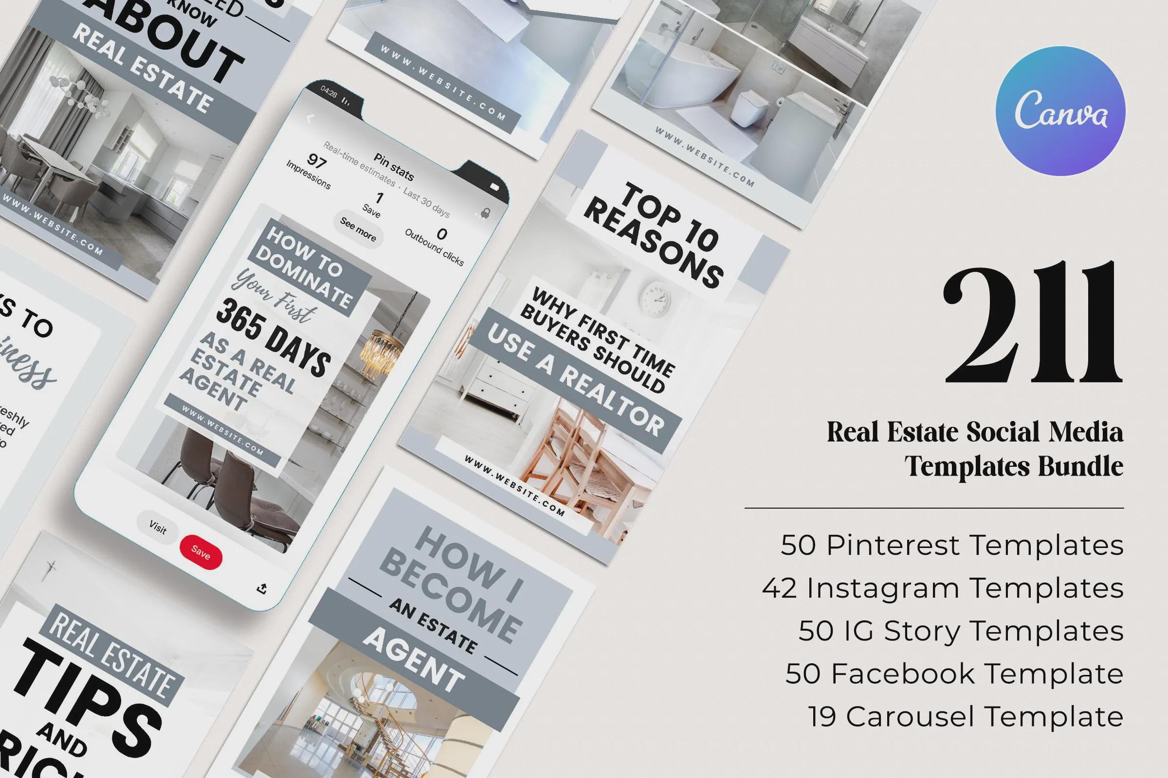 200 + Real Estate Social Media Canva Editable Template Bundle Digital ...