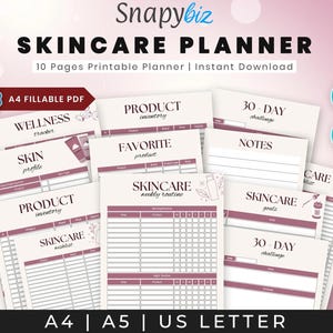 Skincare Routine Planner, Selfcare Wellness Tracker (Digital Download, A4/A5/US Letter Size)