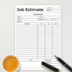 Job Estimate Form, Fillable PDF Contractor Proposal Template – Work, Repair & Invoice Estimate Sheet