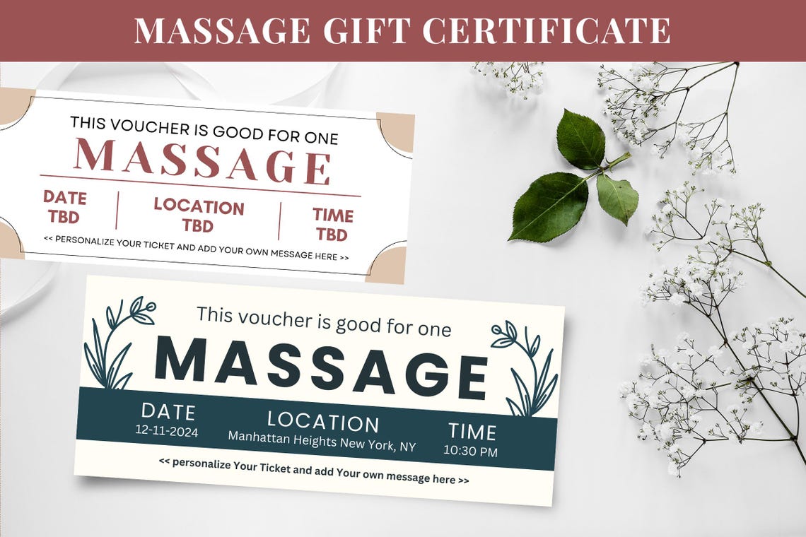 Editable Massage Gift Certificate Template, DIY Spa Coupon (canva) - Etsy