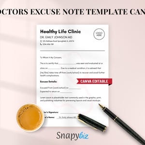 Plantilla de nota de excusa médica, plantilla de nota de excusa, nota de excusa médica, carta de excusa médica, carta de excusa escolar, nota médica Canva, dentista