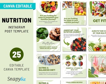 Canva Nutrition Instagram Templates, Social Media Marketing Posts for Health Coaches, Instant Download