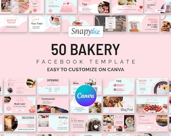 50 Bakery Facebook Post Templates, Social Media, Bakery Editable Canva template, Cake and Dessert Business Marketing Design Kit
