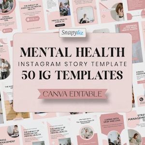 Canva Instagram Story-mall för mental hälsa, redigerbar grafisk design för sociala medier, självvård, psykologi, välbefinnande
