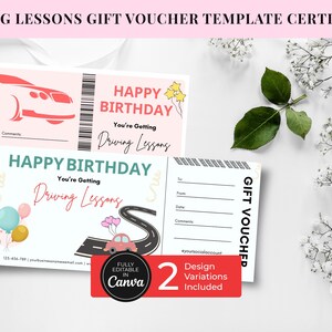 Cadeaubonsjabloon, bewerkbare canva-sjablonen, afdrukbare cadeaubon autorijlessen, aangepaste cadeaubon boekkaartsjabloon CT-291