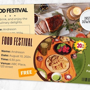 Custom Food Event Ticket: Editable Canva Template (Printable Meal Voucher)