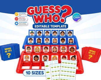 家族で楽しむ夜や誕生日にぴったりの、編集可能なCanvaゲーム「Guess Who」のカスタムテンプレート