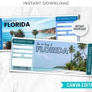 Biglietto d'imbarco Florida Biglietto aereo Stampabile Biglietto Vacanza Rivela Biglietto Viaggio Sorpresa Vacanza Invito Canva Volo a Sorpresa Vacanza 70