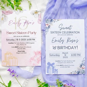 Editable Sweet 16 Birthday Invitation Template, Boho or Glam (5x7 inches)