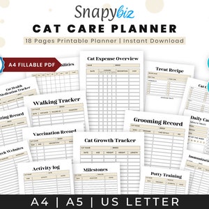 Lista de verificação de cuidados com gatos, modelo de planejador para impressão, download digital instantâneo, pacote de quadro de cuidados com gatos, presentes para mães de gatos para amantes de gatos, saúde dos gatos