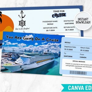 Editable Cruise Ticket Template, Surprise Vacation Reveal, Digital Download, Canva Template