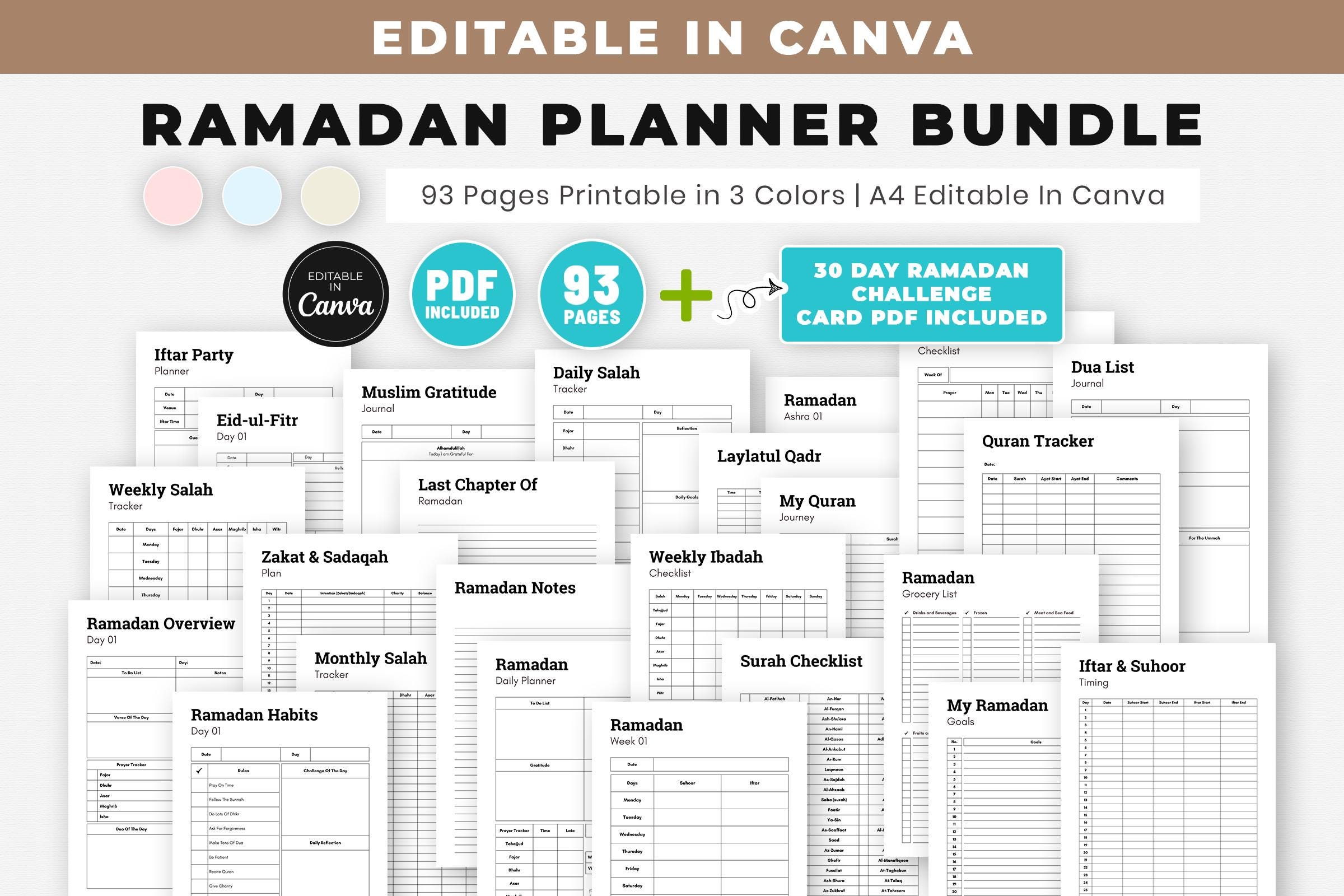 Ramadan Planner 2026 Canva Template and Printable, Digital Islamic ...