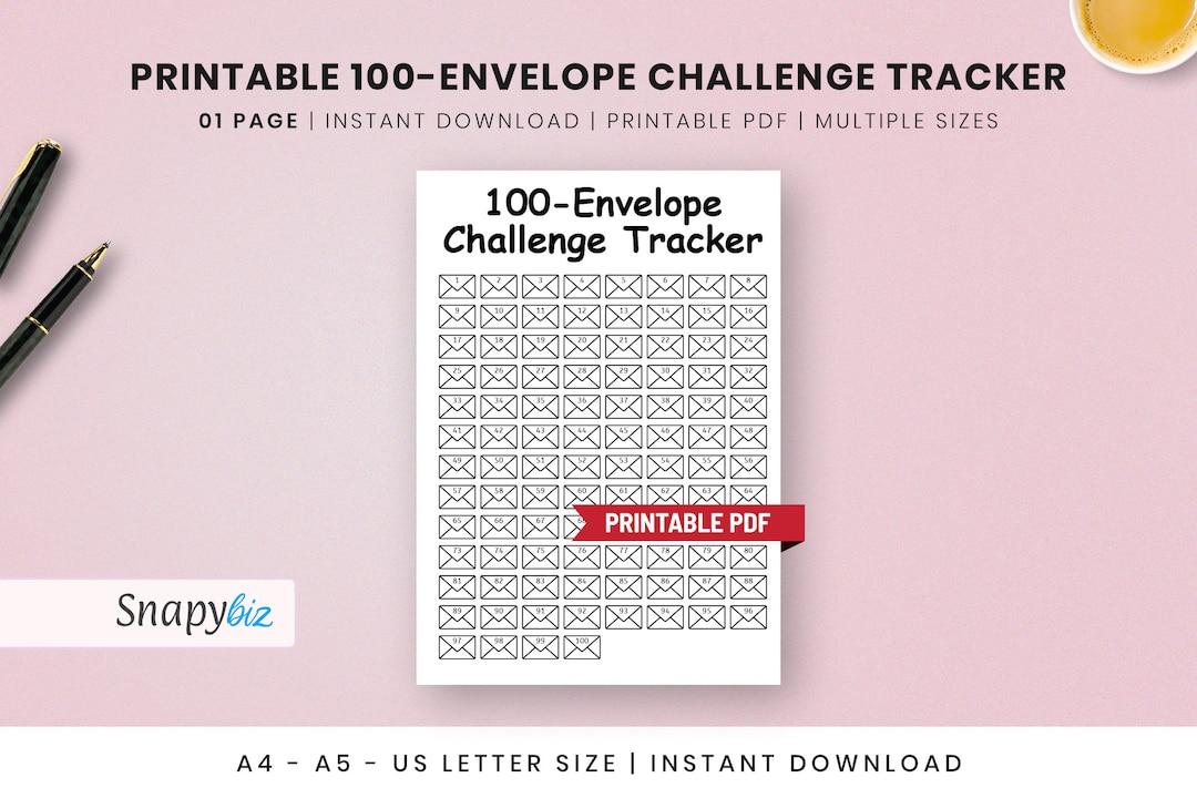 Printable 100 Envelope Challenge Tracker Savings Envelope Tracker ...