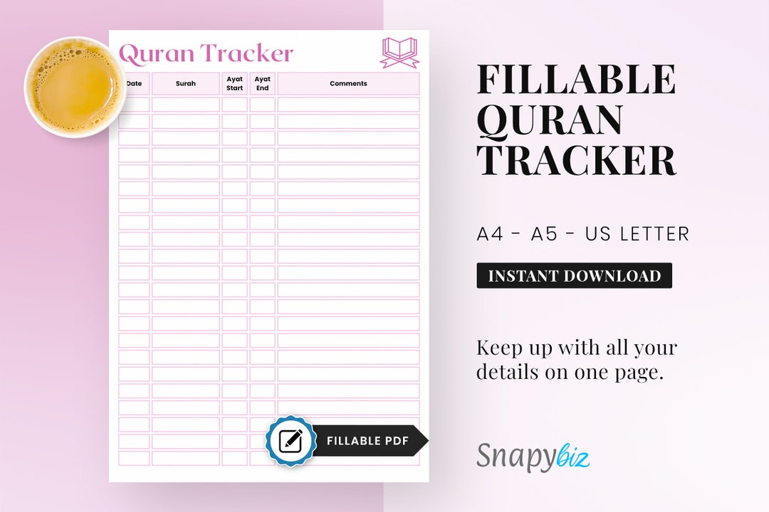 Fillable Printable Quran Tracker Journal, 2024 Ramadan, Islamic Journal ...
