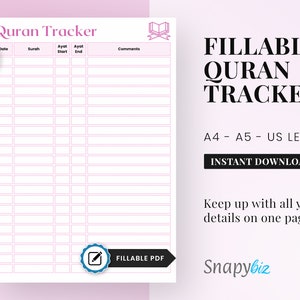Fillable Printable Quran Tracker Journal, 2024 Ramadan, Islamic Journal ...