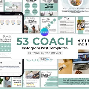 Coach Instagram Templates, Business Content Posts, Life Coaching, Entrepreneurs, Modern Teal Canva Editable Bundle