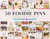 Food Blogger Pinterest Template | Wellness Recipe Canva Design | Instant Download 1000x1500 px