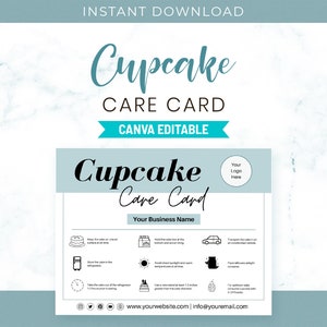 Modèle Canva de carte de soins Cupcake personnalisable, modèle modifiable de carte de soins Cupcake Business, modèle modifiable de carte de soins Cupcake Canva,CC-60