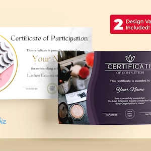 Certificate Of Completion Template Customizable Lash Artist Certificate Printable Small Business Training Certificate Template Canva CT-171