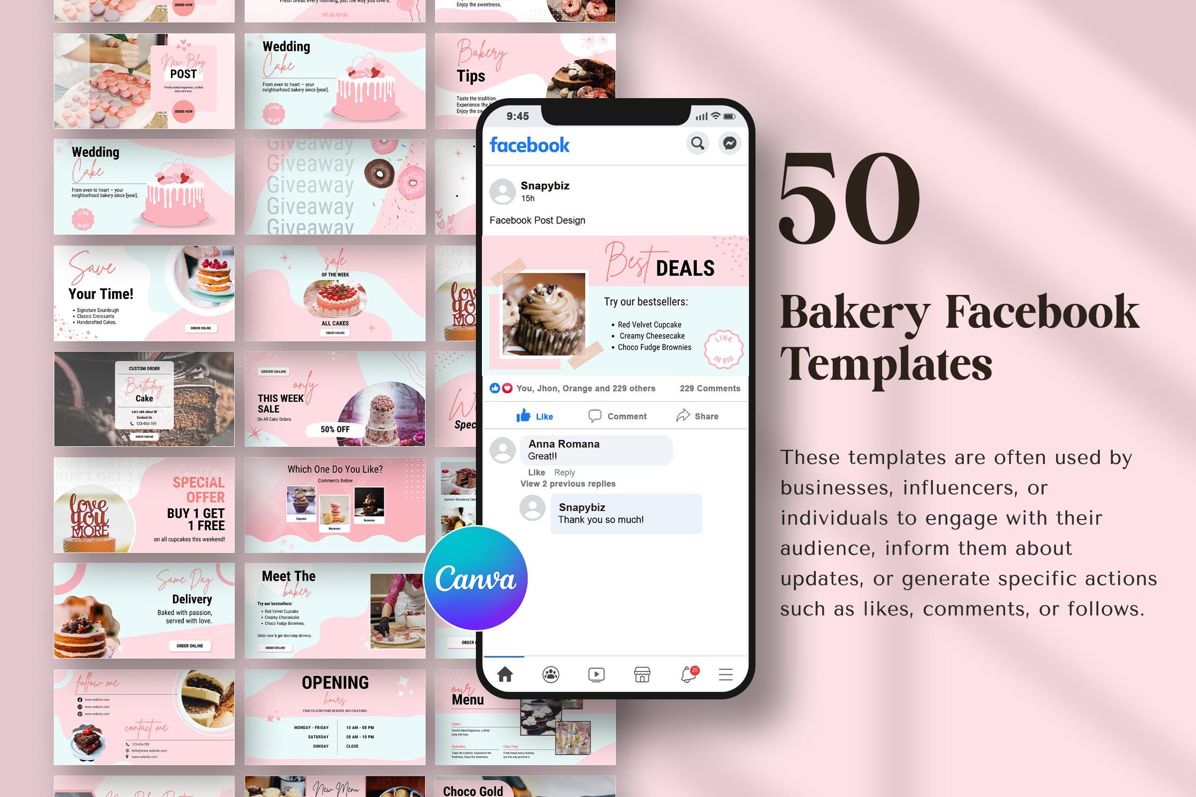 Bakery Blog Post 50 Bakery Facebook Post Templates, Social Media, Bakery Editable Canva ...