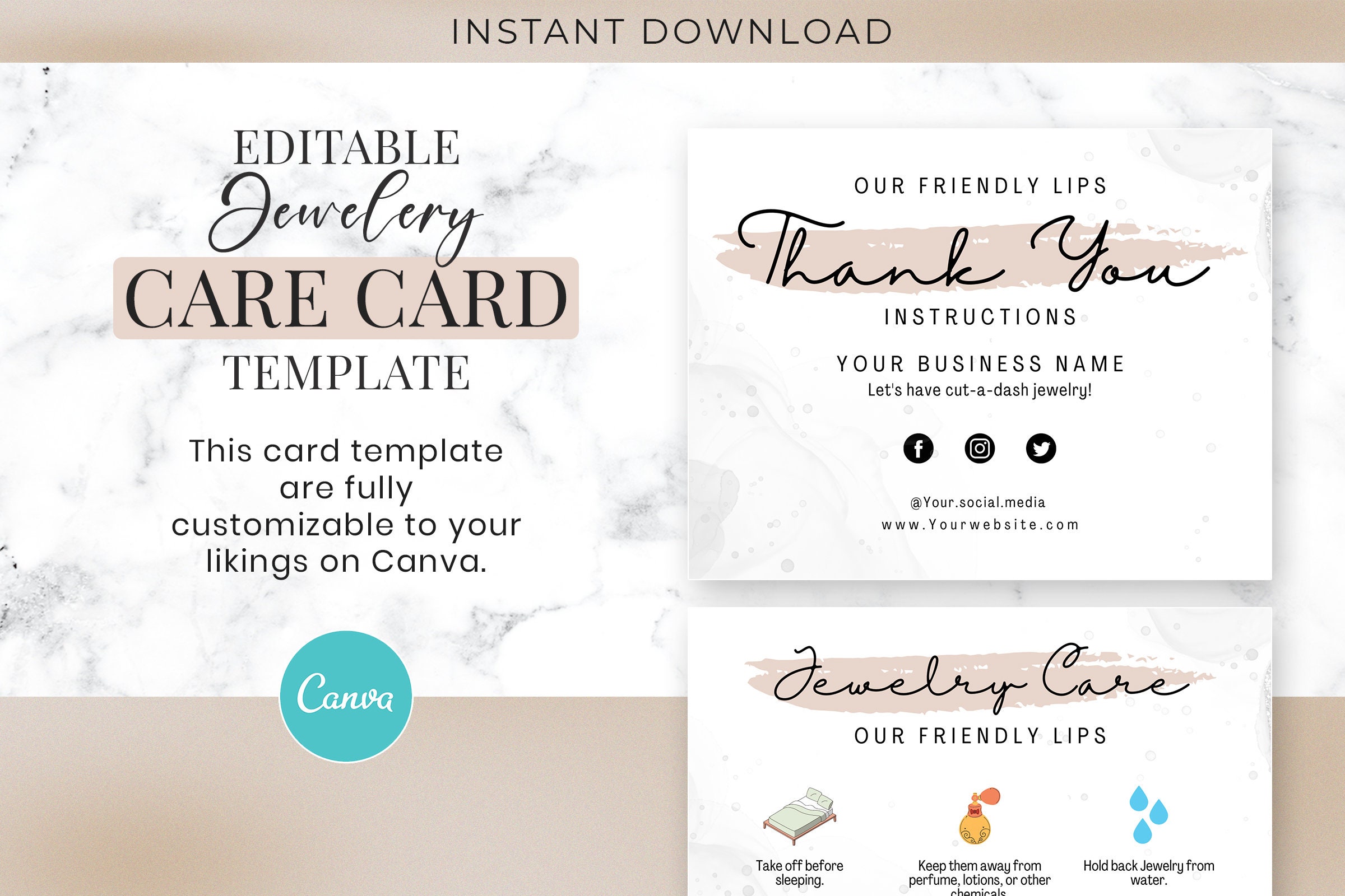 Printable Jewelry Care Card Editable Jewelry Care Card - Etsy