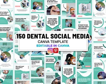 Dentist Social Media Templates: Dental Clinic Marketing, Instagram Branding (Canva Editable, 153 Posts)